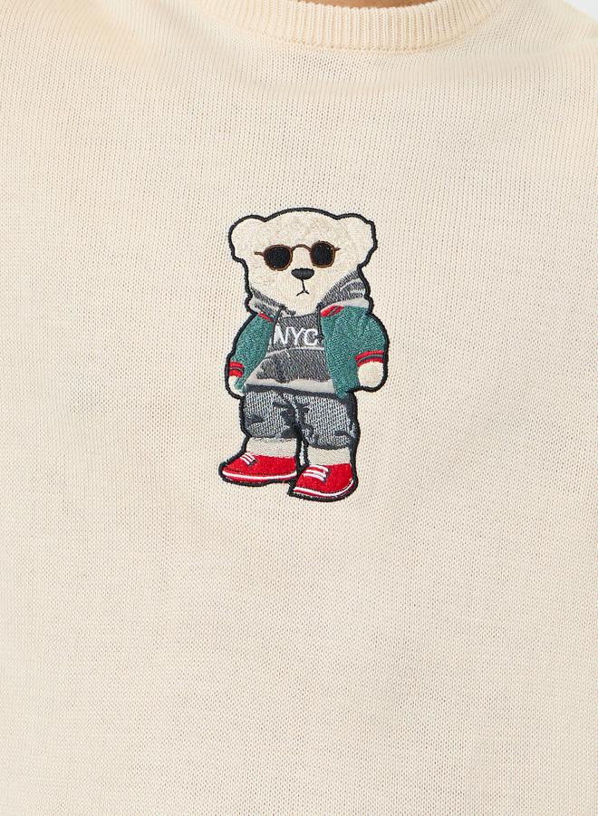 ستايلي سويتر مطرز تيدي بقصة مريحة - Image 4